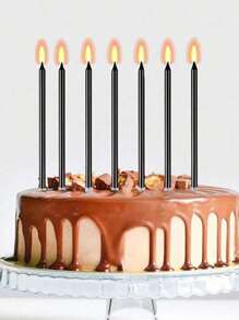 6pcs Straight Pole Candle Set Black Textured Pencil Birthday Candle Cake Decoration Cake Baking Decoration Plug-In Creative Birthday Party Dessert Birthday Candle Festive Event Party Party Long Pole Baking Decoration Box Black Candle