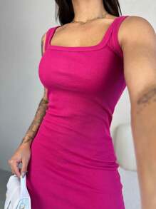 Casual Midi Ribbed Tank Dress In Premium 100% Cotton - 藕粉色 - 查看 2