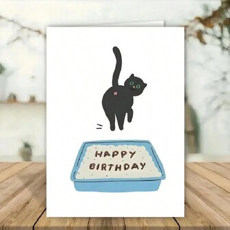 异想天开、有趣的猫砂盆生日贺卡 - 适合他、她、同事、家人和朋友 | 带有“生日快乐”信息的独特贺卡
