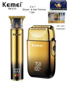Kemei Conjunto de cortadora de pelo y afeitadora eléctrica Kemei Marca KM-2131 para uso doméstico de hombres, recargable por USB, máquina de cortar el cabello inalámbrica, afeitadora de barba, regalo de cumpleaños para hombres
