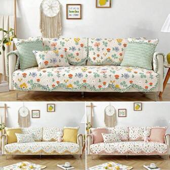 1件四季通用沙发垫卷边田园风小碎花防滑座垫舒适透气沙发套布艺沙发罩沙发套房间装饰客厅装饰