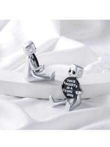 1pc Cute Mini Small Ornament For Desk Anxiety Lying Robot Silver Robot Ornament For Anxiety Relief, Also Suitable For A Small Ornament For Friends, Family And Loved Ones, Inspirational Cute And Funny Office Desktop Decorations Home Bedroom Decorations (4 Styles) Best Gifts Birthday - Multicolor - View 11