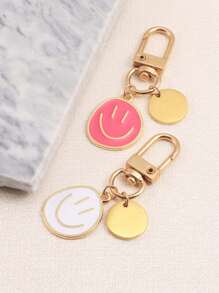Customized Metal Keychains, Unique Creative Asymmetric Funny Face Pendant, Engraved Name/Slogan/Location/Date, Suitable For Birthday, Family Gathering, Valentine's Day, Parent-Child, Couple, Anniversary Celebration, Gifts For Mom, Dad, Boyfriend, Girlfriend
