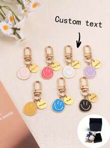 Customized Metal Keychains, Unique Creative Asymmetric Funny Face Pendant, Engraved Name/Slogan/Location/Date, Suitable For Birthday, Family Gathering, Valentine's Day, Parent-Child, Couple, Anniversary Celebration, Gifts For Mom, Dad, Boyfriend, Girlfriend
