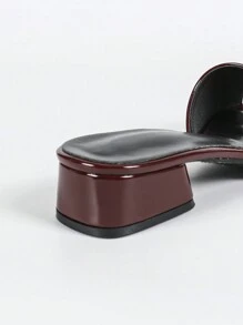 Women's High Heel Sandals, Casual Open Toe Flat Sandals, Fashion Chunky Heel Commuter Sandals, Slip On Beach Slippers - Burgundy - View 8