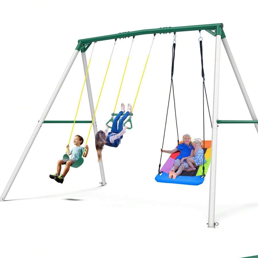 Swing Sets Hapfan 7.3ft Heavy Duty Metal Swing Set - 3-Seat
