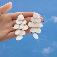 1 paire de boucles d'oreilles de luxe pour femmes minimaliste au design unique de coquillage à franges, cadeau élégant pour les amis