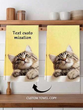 A Custom Text Hand Towel, With A Cute Cat Pattern Above, Suitable For The Kitchen Living Room And Other Occasions, Welcome To Customize