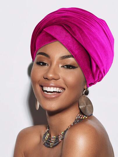 1pc Women's Solid Color Velvet High Quality Headwrap Scarf, African Long Tail Turban Hat, Autumn/Winter Sleep Bonnet