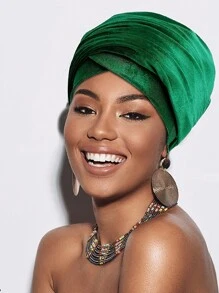 1pc Women's Solid Color Velvet High Quality Headwrap Scarf, African Long Tail Turban Hat, Autumn/Winter