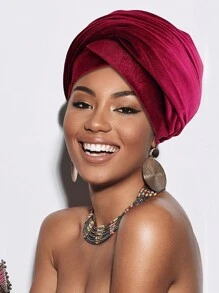 1pc Women's Solid Color Velvet High Quality Headwrap Scarf, African Long Tail Turban Hat, Autumn/Winter