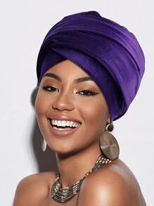 1pc Women's Solid Color Velvet High Quality Headwrap Scarf, African Long Tail Turban Hat, Autumn/Winter
