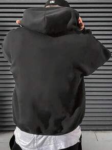 Sudadera con capucha casual de unicolor, manga larga, hombros caídos, cordón y bolsillo para hombres, otoño/invierno, vuelta al colegio