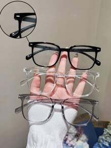 3副男女通用方形大框百搭学院风无度数眼镜，修饰脸型 - 黑/白/灰 - 查看 3