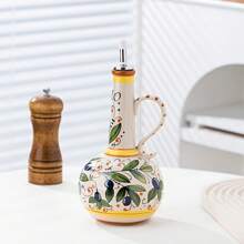 1pc Handpainted Ceramic Olive Oil Dispenser Bottle With Spout - Freezer Safe, Kitchen Decor