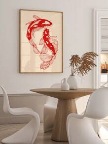 1 pieza Cuadro de arte de pared con carpa roja afortunada, pintura moderna, carteles de animales, imagen colgante, decoración estética mural de Año Nuevo, decoración de pared de restaurante sin marco