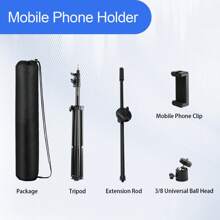 ktele Smartphone Neigungskamera Ständer Tisch-/ Bodeneinsatz - Entfernbar ohne Aufladen, Schwarz, 360 Grad Drehung, Multi-Funktions-Anpassung, Tasche, Aufnahme/Videoaufnahme Universal für Sommerurlaub, Reise, Outdoor-Aktivitäten, Live-Streaming Selfie-Stick, Stativständer
