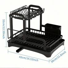 1 pièce Égouttoir de cuisine à 2 étages, ensemble égouttoir de vaisselle pour comptoir au-dessus de l'évier avec support à couverts, rack à tasses, rangement pour planche à découper, organisateur de cuisine
