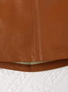 2 sztuki/zestaw Modny strój dla dziewczynki, prążkowany top na ramionach z kokardą i skórzana spódnica, wiosna/jesień