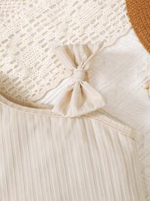 2 sztuki/zestaw Modny strój dla dziewczynki, prążkowany top na ramionach z kokardą i skórzana spódnica, wiosna/jesień