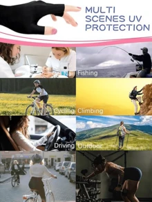 1 paire de gants mi-doigts pour femmes avec protection UV, convenant pour la manucure ou le port extérieur. Gants de protection solaire fins et élastiques. Gants courts en fibres de polyester de couleur unie avec doigts partiellement exposés.