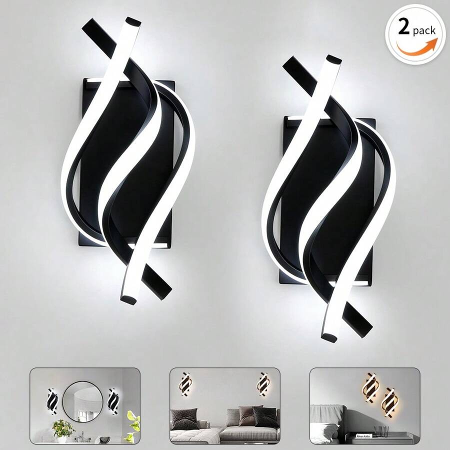 Minimalist Spiral LED Wall Light, 3 Color Changing Wall Sconce For Bedroom, Stairway, Living Room & Entryway - 彩色 - 查看 1