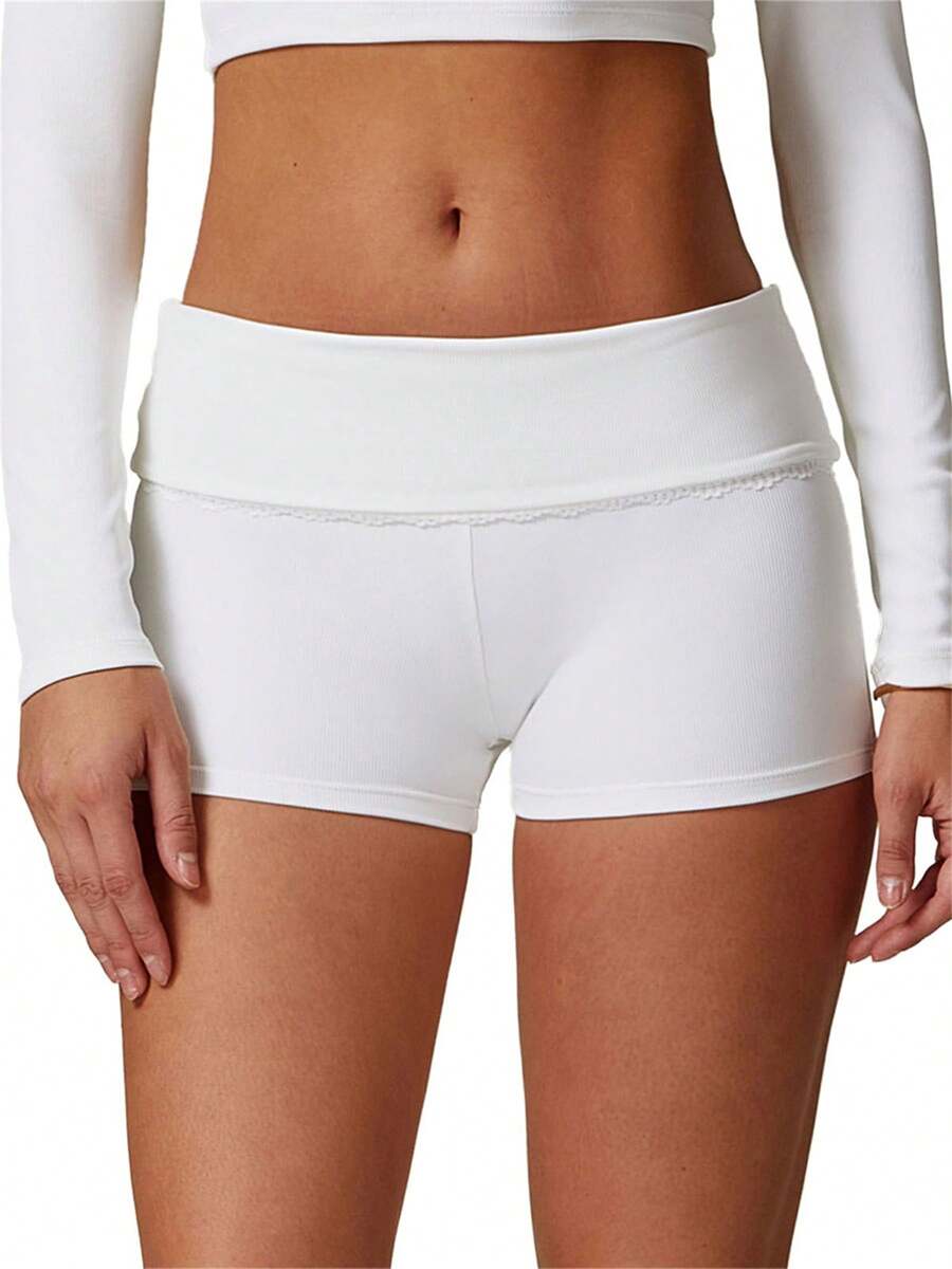 Women Yoga Shorts, Low Waist Solid Slim Fit Summer Biker Shorts Athletic Shorts For Fitness Gym Workout - 白色 - 查看 1