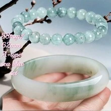 Bộ trang sức vòng tay & vòng tay bằng ngọc bích chỉ vàng dành cho phụ nữ, món quà may mắn, trang sức - biển xanh - Xem 1