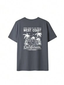 Women's New Summer Casual Round Neck Short Sleeve T-Shirt, Minimalist Versatile Palm Tree Slogan Print, Suitable For Daily Wear. Graphic Tee, Women's White Top, Black Top, Pink Top, Vacation Outfit.