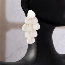 1 paire de boucles d'oreilles de luxe pour femmes minimaliste au design unique de coquillage à franges, cadeau élégant pour les amis
