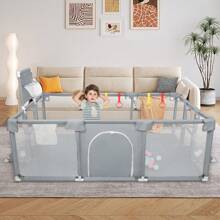 Bed Rail, Playpen 180 X 120 X 66 Cm With 50 Ocean Balls, Play Area With Football Goal And Basketball Hoop - Màu xám đen - Xem 4