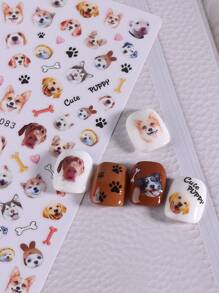2PCS Cute Dog & Cat Nail Stickers Decals Puppy Paw Lovely Animal Nail Art Designs DIY Sliders 3D Self Adhesive Manicure Nail Supplies For Women Girl Nails Decoration