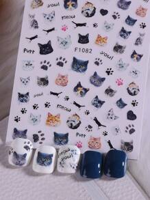 2PCS Cute Dog & Cat Nail Stickers Decals Puppy Paw Lovely Animal Nail Art Designs DIY Sliders 3D Self Adhesive Manicure Nail Supplies For Women Girl Nails Decoration