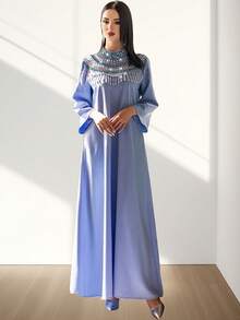 5134 Sukienka imprezowa z wysokim kołnierzem, nowa modna, ręcznie robiona, zdobiona kryształkami sukienka ramadanowa