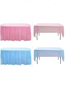 Blue And Pink , Plastic Tablecloth Set & Table Skirt 14FT Disposable Table Skirting Includes Table Cover For Rectangle Table, Wedding, Buffet, Birthday Party, Girl Baby Shower Decorations - Multicolor - View 11
