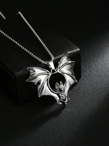 1 Stück 2025 Neuer Gothic Fledermaus Anhänger Halskette, Europäischer & Amerikanischer Punk Stil Kreativer Retro Titanstahl Halskette, Grenzübergreifender Schmuckgroßhandel, Vintage Vampir Fledermaus Anhänger, lange Edelstahlkette, geeignet für täglichen Gebrauch von Männern und Frauen, Halloween Geschenk