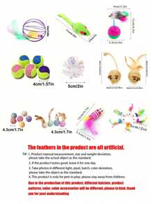Colorful Feather Painted Iron Cage Pet Cat Toys - Realistic Mouse Shaped Rollers And Caged Mice, Interactive Toys For Cats