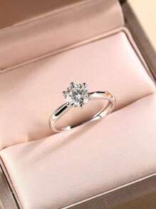 1 件 S925 纯银莫桑石戒指 1CT/2CT/3CT 圆形经典 6 爪订婚/求婚/生日/周年纪念/母亲节礼物，正式/婚礼珠宝，附有莫桑石证书和礼品盒 - 銀色 - 查看 9