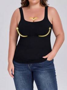 2pcs/Set Women Plus Size Comfortable Breathable Solid Color Adjustable Strap Shapewear Tops - Black - View 4