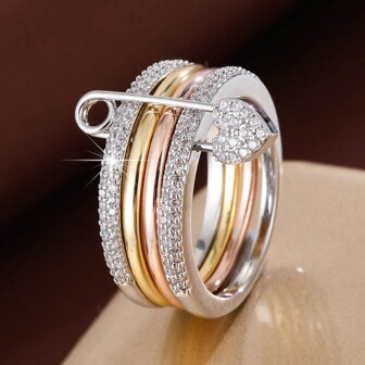 1pc Exquisite Peony Flower Cubic Zirconia Ring For Women, Happy New Year 2025, Christmas Gift