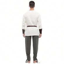 Men's Pirate Renaissance Style Clothing, Shirt And Pants Set,Including Belts And Bracers  ,Medieval Viking Gothic Celtic Pirate Suit For Men - 墨綠色 - 查看 2