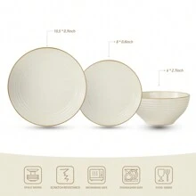 Richmount 12 Pieces Dinnerware Set, Plates And Bowls Sets For 4, Including Dinner Plates, Salad Plates And Cereal Bowls, Dishwasher And Microwave Friendly - màu trắng vani - Xem 7