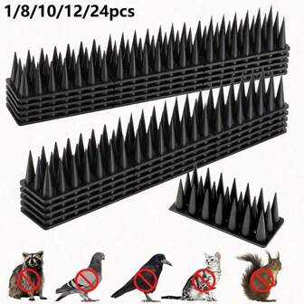 1/8/10/12/24pcs升级版防鸟刺，鸟类松鼠浣熊鸽子猫狐狸动物防御刺篱笆刺用于户外防鸟刺户外防止鸟类接近，室内外昆虫陷阱，户外植物和树木飞虫，害虫防治