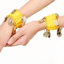 1 Pair Of Loud & Vibrant Belly Dance Wrist Coin Bracelets, Dance Costume Accessories, Belly Dance Jewelry Wristband, Dance Competition Pendant Bracelet, Folk Dance Performance Bracelet, Jewelry Wristband - Suitable For Performances And Festivals