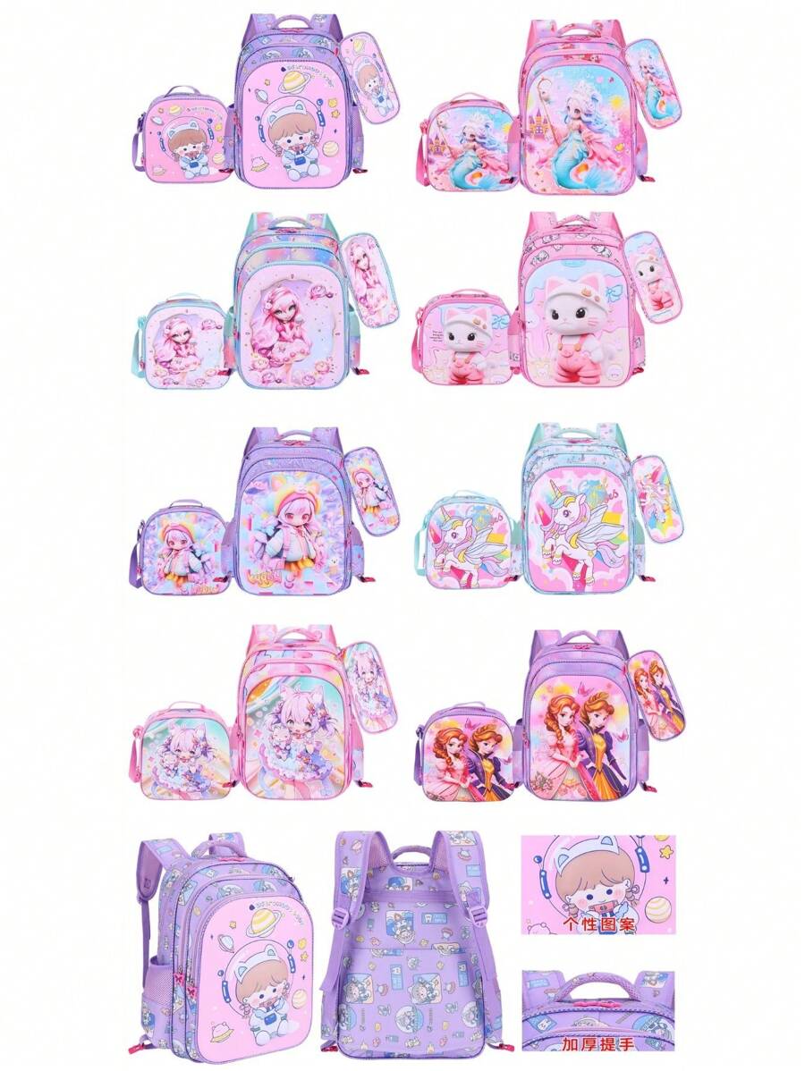 3 In 1 Kit Kids Backpack 3D PU School Bag Set Cute Cartoon Baby Girls - Enviar Aleatoriament - View 1