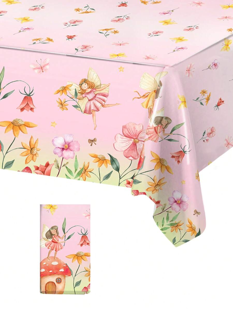 1 Stück Tischdecke mit Blumen-Feenmuster, 220*130cm, einweg, Blumenthema Partyzubehör, Geburtstagsdekoration, Blumen-Feenparty Dekoration, Geschlechteroffenbarungsparty Dekoration
