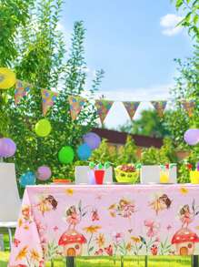 1 Stück Tischdecke mit Blumen-Feenmuster, 220*130cm, einweg, Blumenthema Partyzubehör, Geburtstagsdekoration, Blumen-Feenparty Dekoration, Geschlechteroffenbarungsparty Dekoration