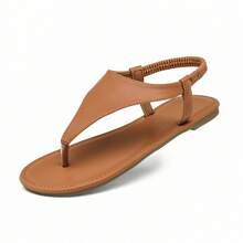 Summer Casual Thong Sandals For Women - Elastic Ankle Strap Flip Flops With Triangle Strap And Flat Design, Perfect For Beach Slippers - Camel - View 3