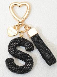 1pc Pink Soft Clay Letter Rhinestone Keychain, Cute Personalized Charm Pendant For Women, Bag, Car, Mothers, Friends, Valentine's Day Gift Valentines Car Accessories Bag Charm School Goth Y2k Bag Accessories Lanyards With Id Holder Car Accessories Bag Charms