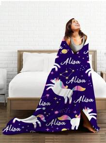 1pc Customized Text Blanket, Personalized Name Blanket, Unique Funny Unicorn & Name Design Customized Blanket, Best Friend Face Blanket, Cozy Blanket, Family Face Gift, Wedding Gift, Birthday Gift, Mother's Day Gift, Father's Day Gift, Gift For Mom/Dad, Gift For Friends, Gift For Her